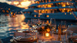 © visoot - A romantic dinner night on a mega yacht parked in port. Generative AI.