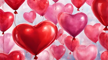 Canvas Print - valentines day background, heart balloons
