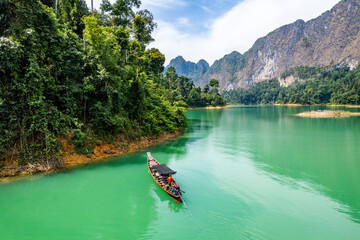 Sticker - Aerial view of Khao Sok national park, in Cheow lan lake, Surat Thani, Thailand