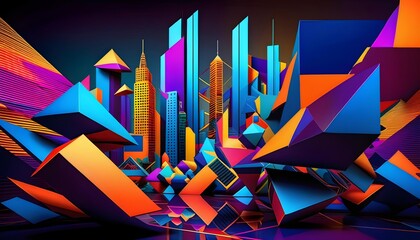 Wall Mural - Neon Geometric Cityscape