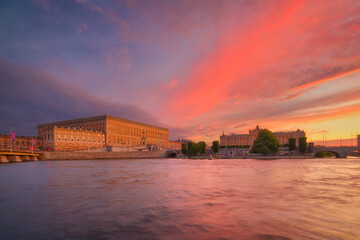 Wall Mural - stockholm, sweden. panoramic view of the royal palace and parliament. the capital of sweden. citysca