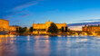 Stockholm, Sweden. Panoramic view of the Royal Palace and Parliament. The capital of Sweden. Cityscape during sunset. View of the old town in Stockholm