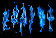 six bright sparks of blue flames on black