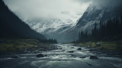 Wall Mural - river flowing in beautiful mountains