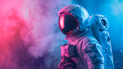 Wall Mural - spaceman or astronaut surrounded by smoke.