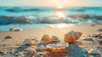 Wall Mural - Shells on the beach with the sun shining