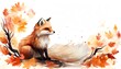 Tail  Swishing tail with autumn leaves background  watercolor clipart