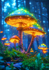 neon green Glowing mushrooms