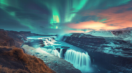 amazing natural beauty Gullfoss Falls, One of the most famous waterfalls in Iceland