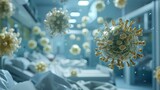 Fototapeta  - 3D rendering of virus floating in a hospital room