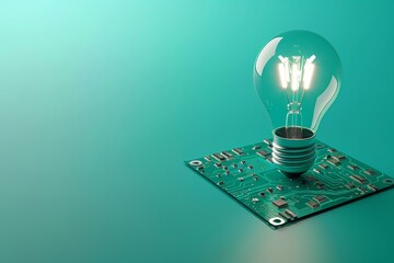 Wall Mural - A light bulb is lit up on a circuit board