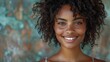 © Photo Designer 4k - Close up portrait of a beautiful young woman with curly hair smiling at the camera, perfect clean teeth and skin