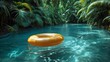 An inner tube floating in a river in the jungle