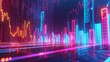an artistic portrayal of business economics through neon-infused charts. Capture the essence of growth and decline analytics against an abstract neon background