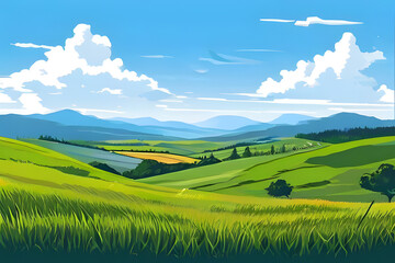 Canvas Print - landscape with green grass and blue sky