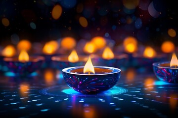 Wall Mural - isolated illustration of illuminated 3D Oil Lamps Diya for Diwali celebration, Generative ai