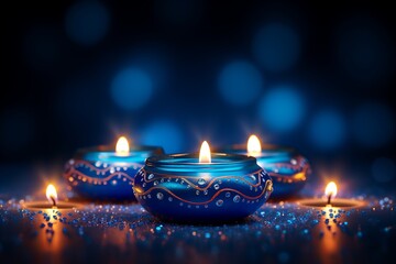 Wall Mural - isolated illustration of illuminated 3D Oil Lamps Diya for Diwali celebration, Generative ai