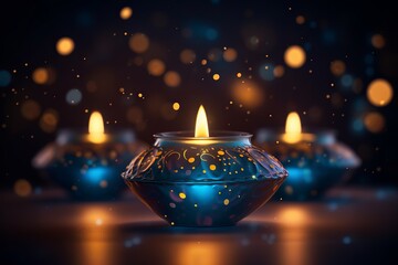 Wall Mural - isolated illustration of illuminated 3D Oil Lamps Diya for Diwali celebration, Generative ai