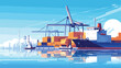 Cargo ship logistics in seaport vector illustration
