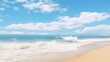 Pristine beach scenery with waves gently crashing onto the shore under a sunny sky