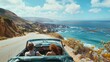 © Sasint - Couple driving in a convertible on a coastal road, enjoying the ocean breeze