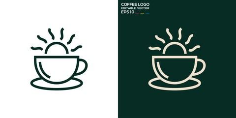 vector design template of coffee logo combination with sunrise, morning, breakfast, relax, icon symb