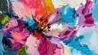 Expressive brushstrokes of oil paint bring abstract flowers to life on canvas in vivid detail.