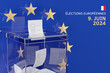 European Elections in France. A transparent ballot box against the background of the symbol of the European Union with the French inscription 