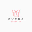E letter tee tshirt apparel clothing monogram logo vector icon illustration