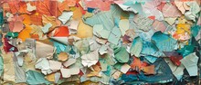 A Collage Of Torn Paper With A Blue And Green Background