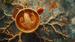 Exquisite Latte Art on a Cup of Cappuccino with a Marbled Background