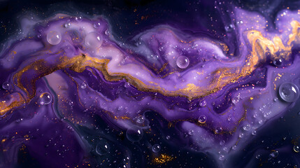 Wall Mural - Majestic Purple and Gold Fluid Art Abstract Background