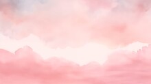 A Dreamlike Watercolor Painting Depicting Peaceful Pink Clouds In A Soft Textured Sky