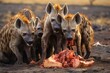 A pack of hyenas scavenging a carcass.