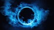 Circular Blue Smoke explodes outward, with dramatic smoke or fog effect with a scary Dark background