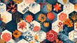 Seamless pattern with hexagons and flowers. Hand drawn illustration. Ai generative.