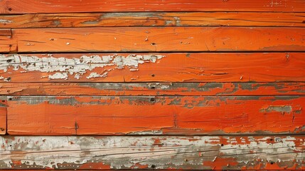 Sticker - Old painted orange wood wall, vintage rustic texture or background