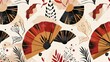 Hand fan pattern, abstract artistic background. Japanese style. AI generative.
