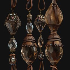 Wall Mural - Crystal pendants in 3D, wrapped with leather and accented with small stones. Seamless Pattern, Fabric Pattern, Tumbler Wrap, Mug Wrap.