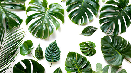 Wall Mural - collection of green and tropical monstera palms