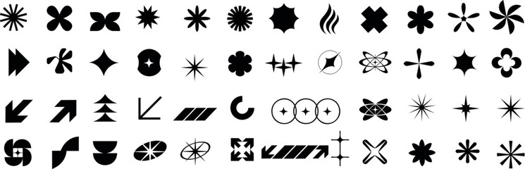 Wall Mural - abstract shape, Vector icon set, black symbols collection, arrows, stars, abstract shapes, design elements, web graphics