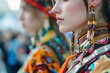 Woman Wearing Colorful Headdress and Jewelry