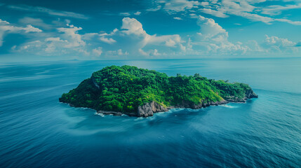 Wall Mural - An island surrounded by a blue ocean. 