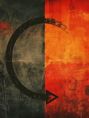 Poster - Half red, half textured arrow on a grunge two-tone backdrop.