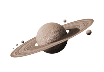 saturn planets in deep space with rings  and moons surrounded. isolated with clipping path