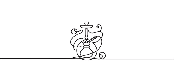 Wall Mural - Continuous one line drawing of hookah, tobacco smoking equiptment. simple sheesha outline vector illustration