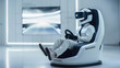 © khonkangrua - An individual engages with a cutting-edge virtual reality racing simulator, exploring immersive driving in a futuristic setting.