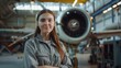 female avionics technician intern stands