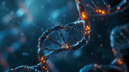 3d rendering of a glowing dna molecular genomes structure concept of biochemistry