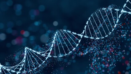 Wall Mural - sparkling dna helix structure in blue and red. high-tech concept of genetic research, bioinformatics